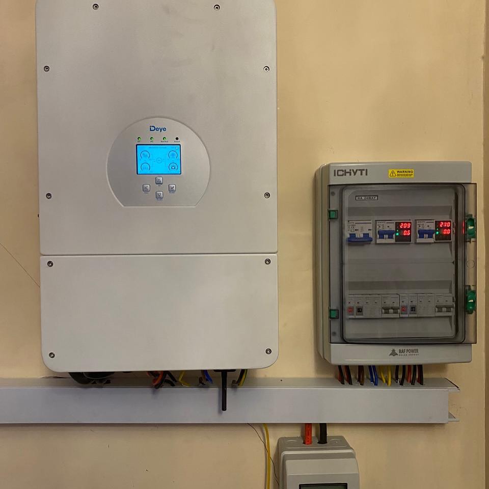 Deye hybrid inverter and ICHYTI automatic changeover panel mounted on the wall